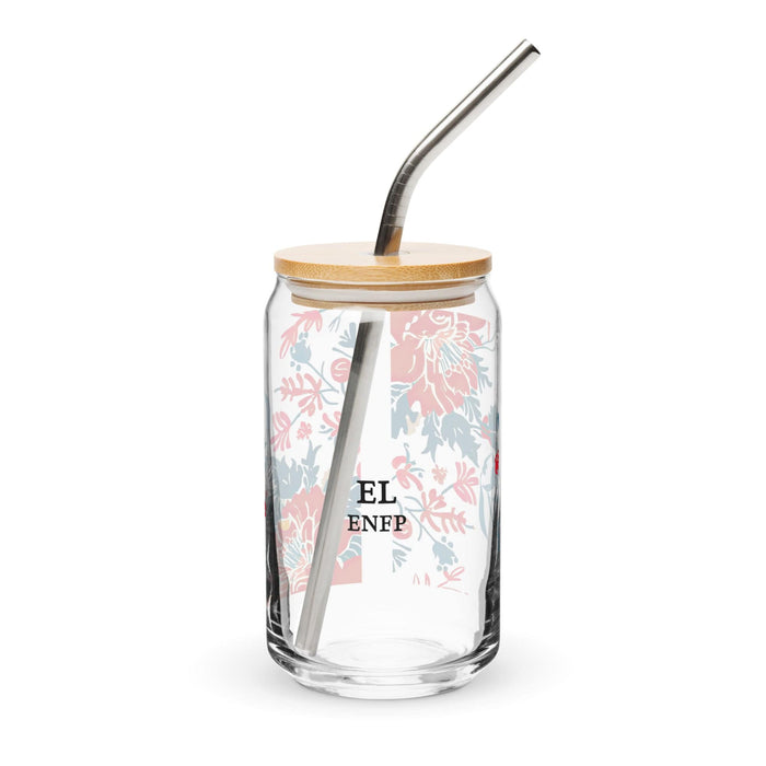 El Enfp Exclusive Art Piece Can-Shaped Glass Home Office Work Mexican Spanish Pride Gift Cup One-Of-A-Kind Calligraphy Glass | E4 Mexicada 16 oz With Lid & Straw