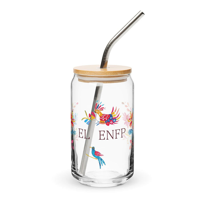 El Enfp Exclusive Art Piece Can-Shaped Glass Home Office Work Mexican Spanish Pride Gift Cup One-Of-A-Kind Calligraphy Glass | E9 Mexicada 16 oz With Lid & Straw