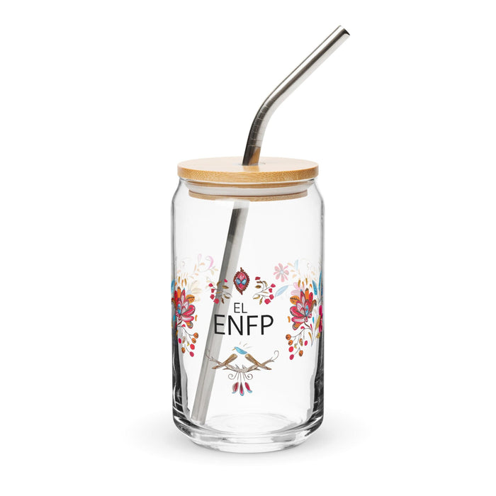 El Enfp Exclusive Art Piece Can-Shaped Glass Home Office Work Mexican Spanish Pride Gift Cup One-Of-A-Kind Calligraphy Glass | E12 Mexicada 16 oz With Lid & Straw