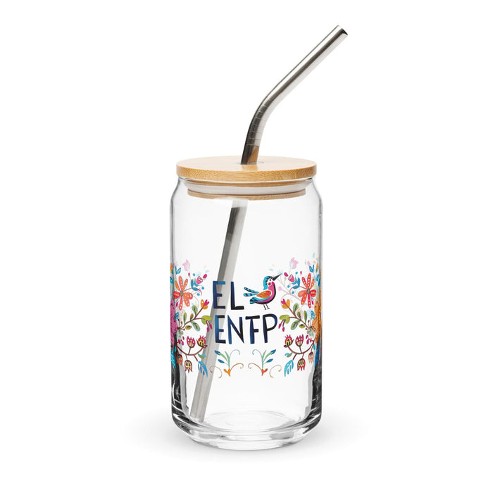 El Enfp Exclusive Art Piece Can-Shaped Glass Home Office Work Mexican Spanish Pride Gift Cup One-Of-A-Kind Calligraphy Glass | E13 Mexicada 16 oz With Lid & Straw