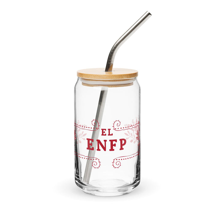 El Enfp Exclusive Art Piece Can-Shaped Glass Home Office Work Mexican Spanish Pride Gift Cup One-Of-A-Kind Calligraphy Glass | E14 Mexicada 16 oz With Lid & Straw