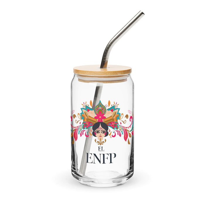 El Enfp Exclusive Art Piece Can-Shaped Glass Home Office Work Mexican Spanish Pride Gift Cup One-Of-A-Kind Calligraphy Glass | E17 Mexicada 16 oz With Lid & Straw