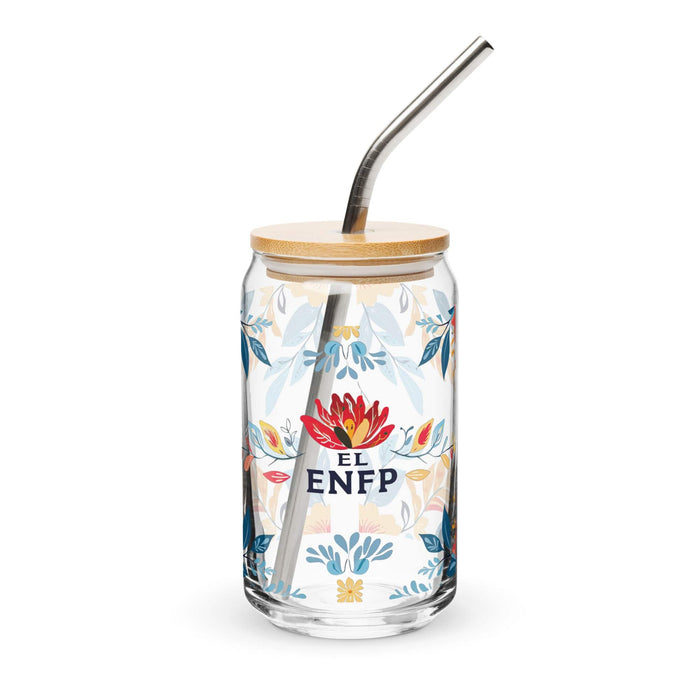 El Enfp Exclusive Art Piece Can-Shaped Glass Home Office Work Mexican Spanish Pride Gift Cup One-Of-A-Kind Calligraphy Glass | E18 Mexicada 16 oz With Lid & Straw