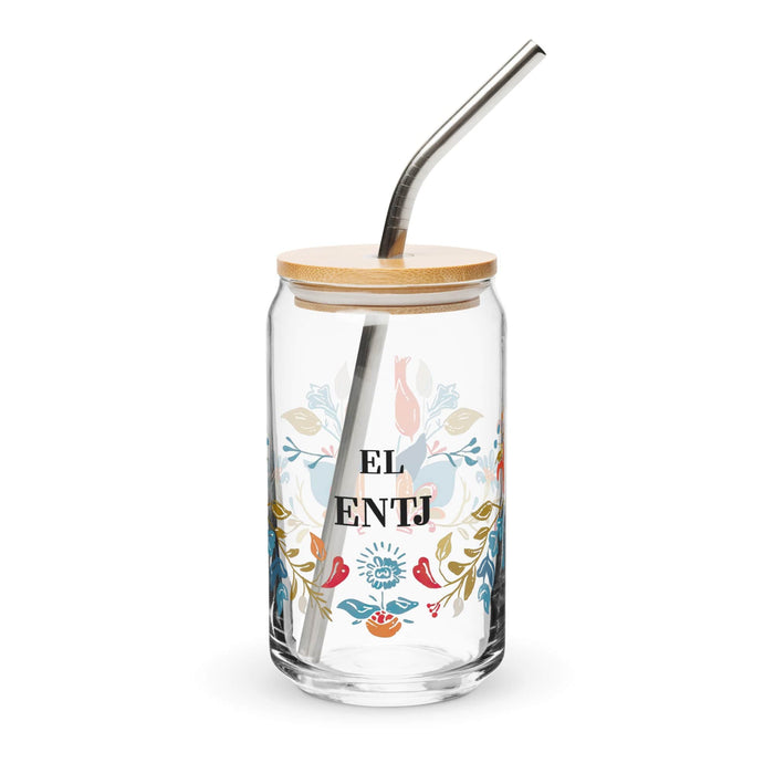 El Entj Exclusive Art Piece Can-Shaped Glass Home Office Work Mexican Spanish Pride Gift Cup One-Of-A-Kind Calligraphy Glass | E2 Mexicada 16 oz With Lid & Straw