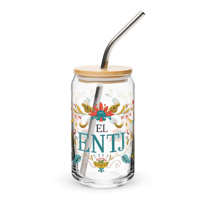 El Entj Exclusive Art Piece Can-Shaped Glass Home Office Work Mexican Spanish Pride Gift Cup One-Of-A-Kind Calligraphy Glass | E6 Mexicada 16 oz With Lid & Straw