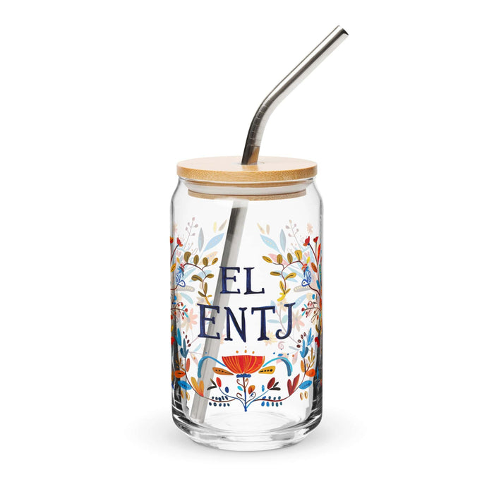 El Entj Exclusive Art Piece Can-Shaped Glass Home Office Work Mexican Spanish Pride Gift Cup One-Of-A-Kind Calligraphy Glass | E8 Mexicada 16 oz With Lid & Straw