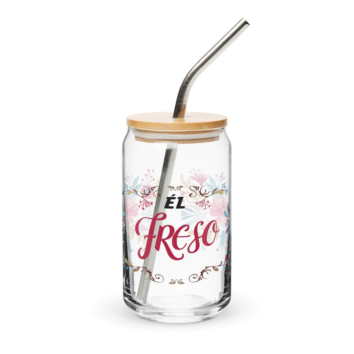 El Freso Exclusive Art Piece Can-Shaped Glass Home Office Work Mexican Spanish Pride Gift Cup One-Of-A-Kind Calligraphy Glass | E1 Mexicada 16 oz With Lid & Straw