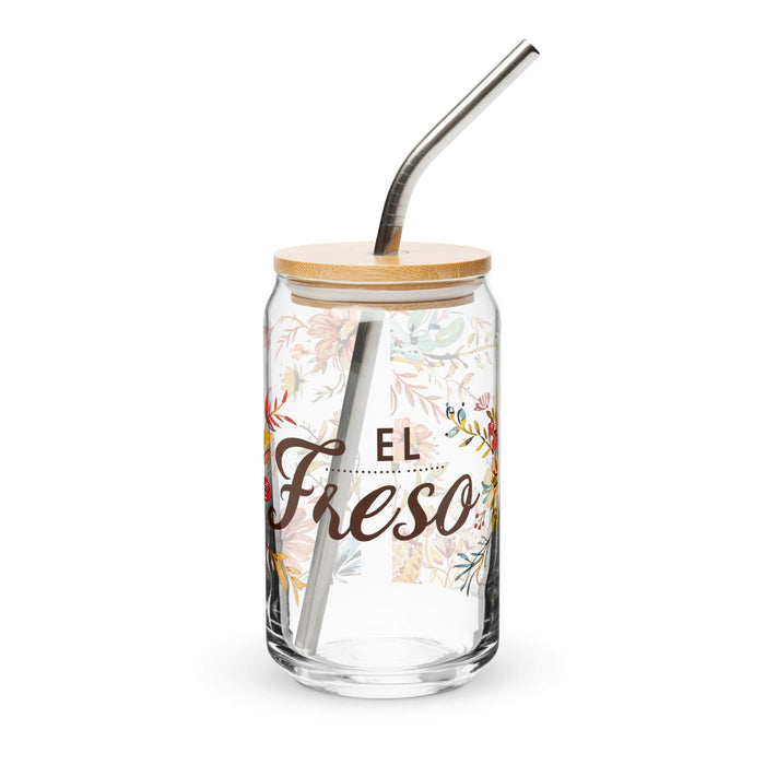 El Freso Exclusive Art Piece Can-Shaped Glass Home Office Work Mexican Spanish Pride Gift Cup One-Of-A-Kind Calligraphy Glass | E4 Mexicada 16 oz With Lid & Straw