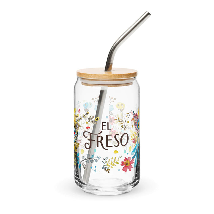 El Freso Exclusive Art Piece Can-Shaped Glass Home Office Work Mexican Spanish Pride Gift Cup One-Of-A-Kind Calligraphy Glass | E6 Mexicada 16 oz With Lid & Straw