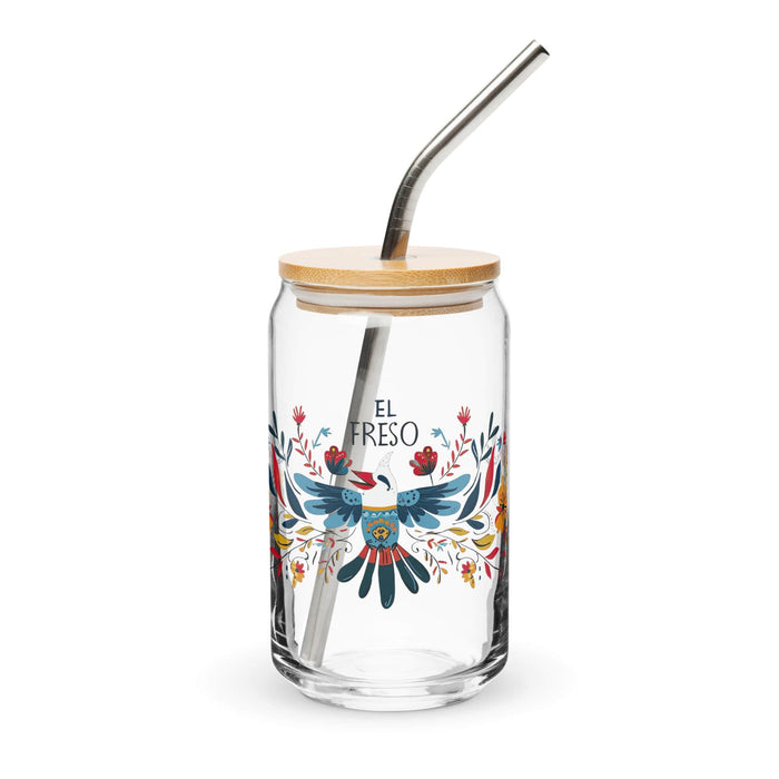 El Freso Exclusive Art Piece Can-Shaped Glass Home Office Work Mexican Spanish Pride Gift Cup One-Of-A-Kind Calligraphy Glass | E9 Mexicada 16 oz With Lid & Straw