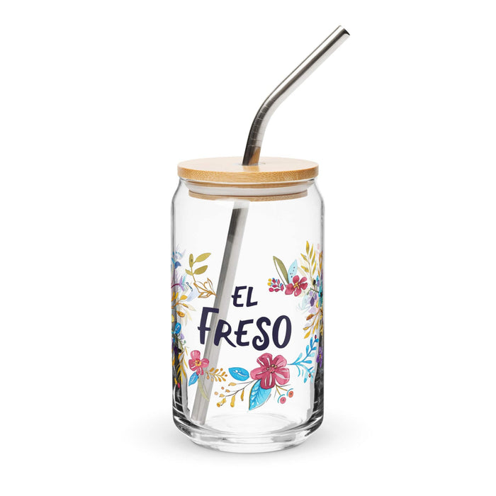 El Freso Exclusive Art Piece Can-Shaped Glass Home Office Work Mexican Spanish Pride Gift Cup One-Of-A-Kind Calligraphy Glass | E10 Mexicada 16 oz With Lid & Straw