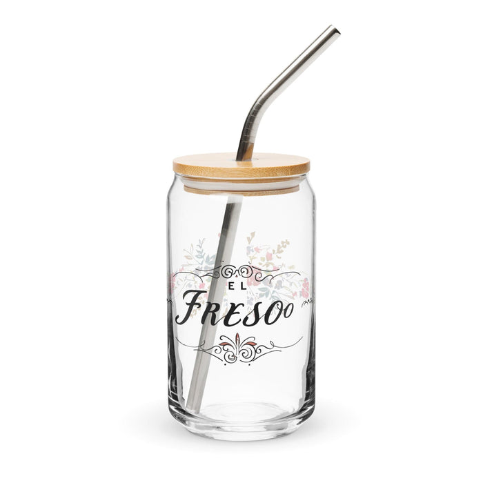 El Freso Exclusive Art Piece Can-Shaped Glass Home Office Work Mexican Spanish Pride Gift Cup One-Of-A-Kind Calligraphy Glass | E13 Mexicada 16 oz With Lid & Straw