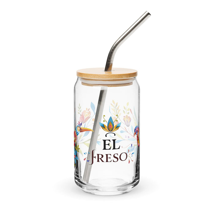 El Freso Exclusive Art Piece Can-Shaped Glass Home Office Work Mexican Spanish Pride Gift Cup One-Of-A-Kind Calligraphy Glass | E16 Mexicada 16 oz With Lid & Straw