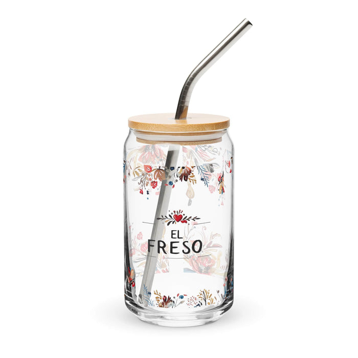 El Freso Exclusive Art Piece Can-Shaped Glass Home Office Work Mexican Spanish Pride Gift Cup One-Of-A-Kind Calligraphy Glass | E17 Mexicada 16 oz With Lid & Straw