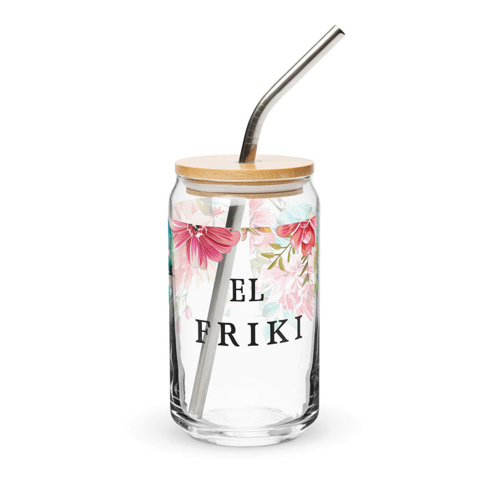 El Friki Exclusive Art Piece Can-Shaped Glass Home Office Work Mexican Spanish Pride Gift Cup One-Of-A-Kind Calligraphy Glass | E3 Mexicada 16 oz With Lid & Straw