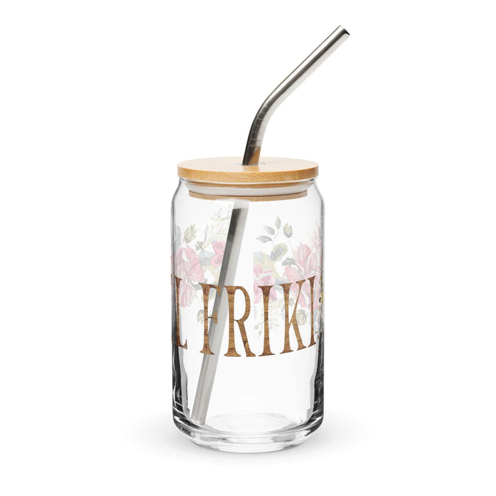 El Friki Exclusive Art Piece Can-Shaped Glass Home Office Work Mexican Spanish Pride Gift Cup One-Of-A-Kind Calligraphy Glass | E4 Mexicada 16 oz With Lid & Straw