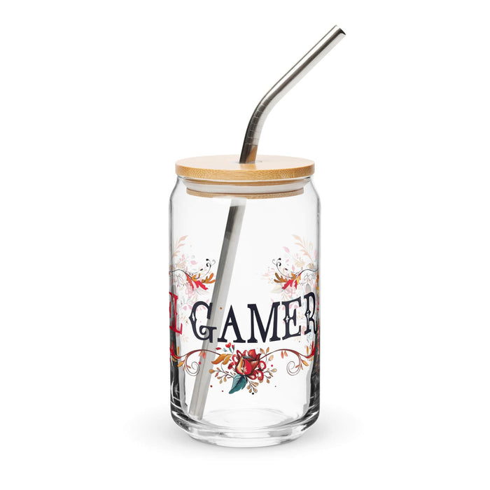 El Gamer Exclusive Art Piece Can-Shaped Glass Home Office Work Mexican Spanish Pride Gift Cup One-Of-A-Kind Calligraphy Glass | E1 Mexicada 16 oz With Lid & Straw