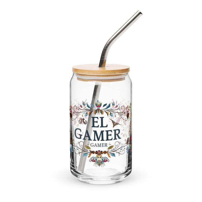 El Gamer Exclusive Art Piece Can-Shaped Glass Home Office Work Mexican Spanish Pride Gift Cup One-Of-A-Kind Calligraphy Glass | E2 Mexicada 16 oz With Lid & Straw