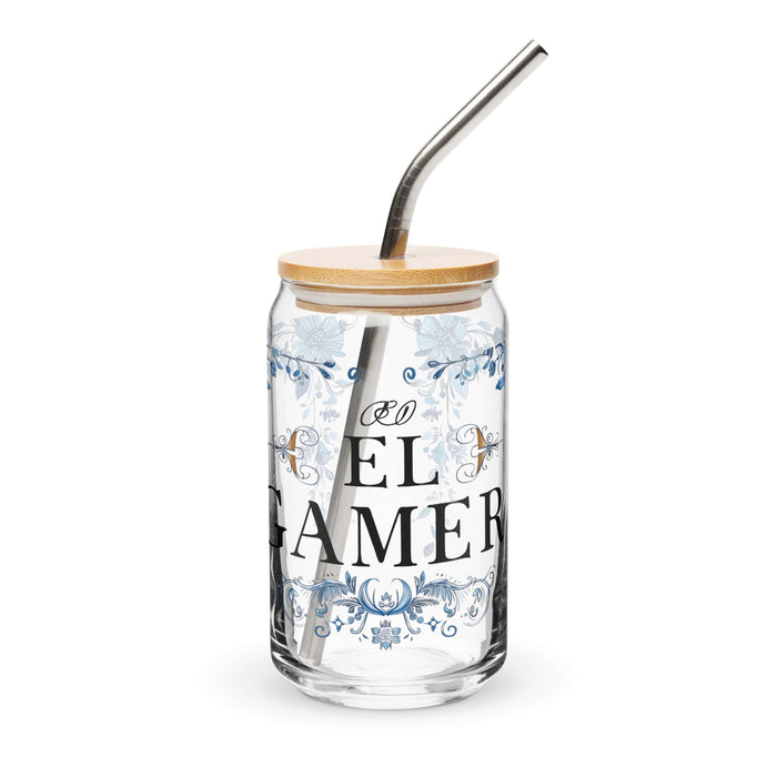 El Gamer Exclusive Art Piece Can-Shaped Glass Home Office Work Mexican Spanish Pride Gift Cup One-Of-A-Kind Calligraphy Glass | E4 Mexicada 16 oz With Lid & Straw