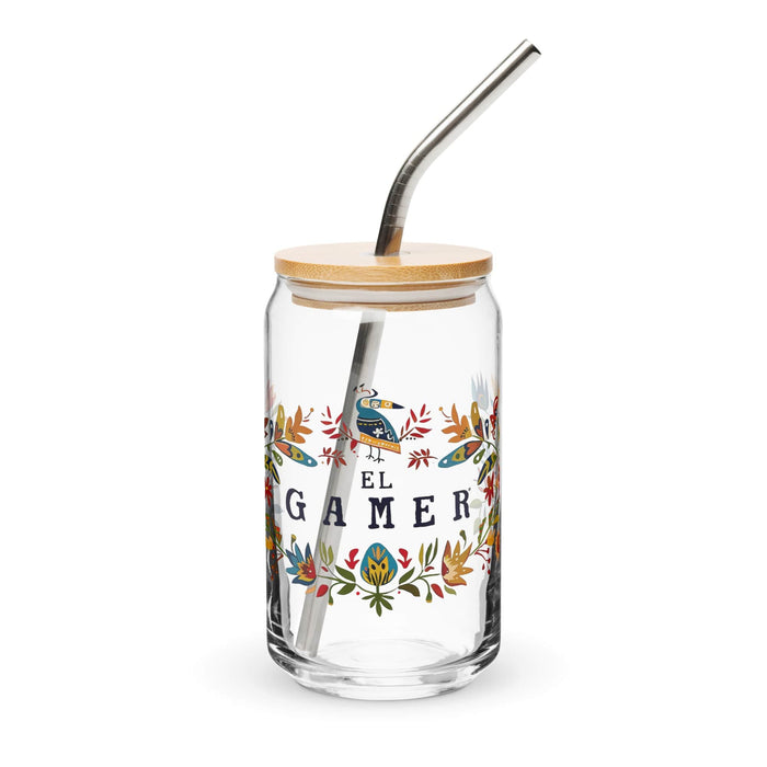 El Gamer Exclusive Art Piece Can-Shaped Glass Home Office Work Mexican Spanish Pride Gift Cup One-Of-A-Kind Calligraphy Glass | E8 Mexicada 16 oz With Lid & Straw