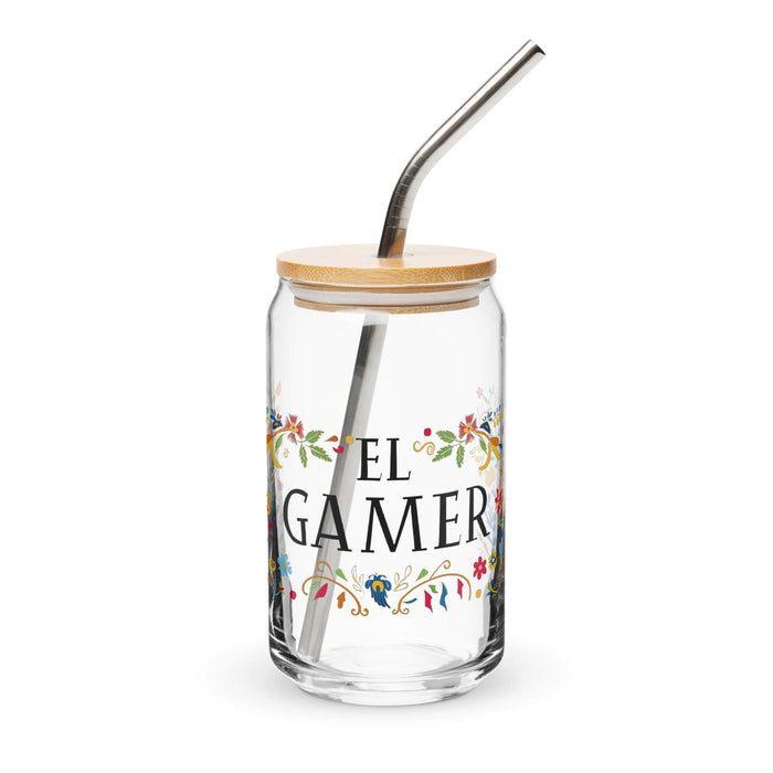 El Gamer Exclusive Art Piece Can-Shaped Glass Home Office Work Mexican Spanish Pride Gift Cup One-Of-A-Kind Calligraphy Glass | E9 Mexicada 16 oz With Lid & Straw