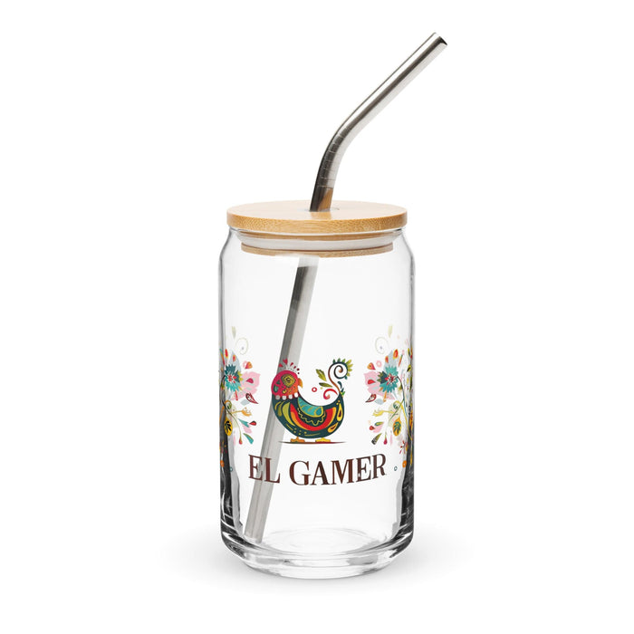 El Gamer Exclusive Art Piece Can-Shaped Glass Home Office Work Mexican Spanish Pride Gift Cup One-Of-A-Kind Calligraphy Glass | E11 Mexicada 16 oz With Lid & Straw