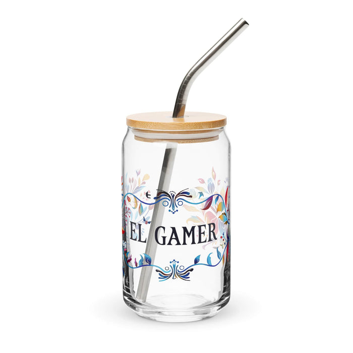 El Gamer Exclusive Art Piece Can-Shaped Glass Home Office Work Mexican Spanish Pride Gift Cup One-Of-A-Kind Calligraphy Glass | E12 Mexicada 16 oz With Lid & Straw