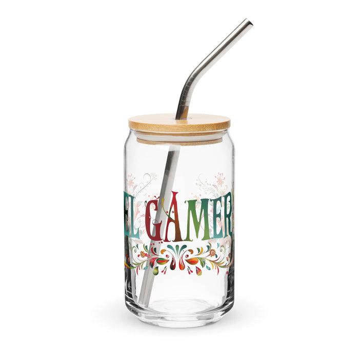 El Gamer Exclusive Art Piece Can-Shaped Glass Home Office Work Mexican Spanish Pride Gift Cup One-Of-A-Kind Calligraphy Glass | E14 Mexicada 16 oz With Lid & Straw