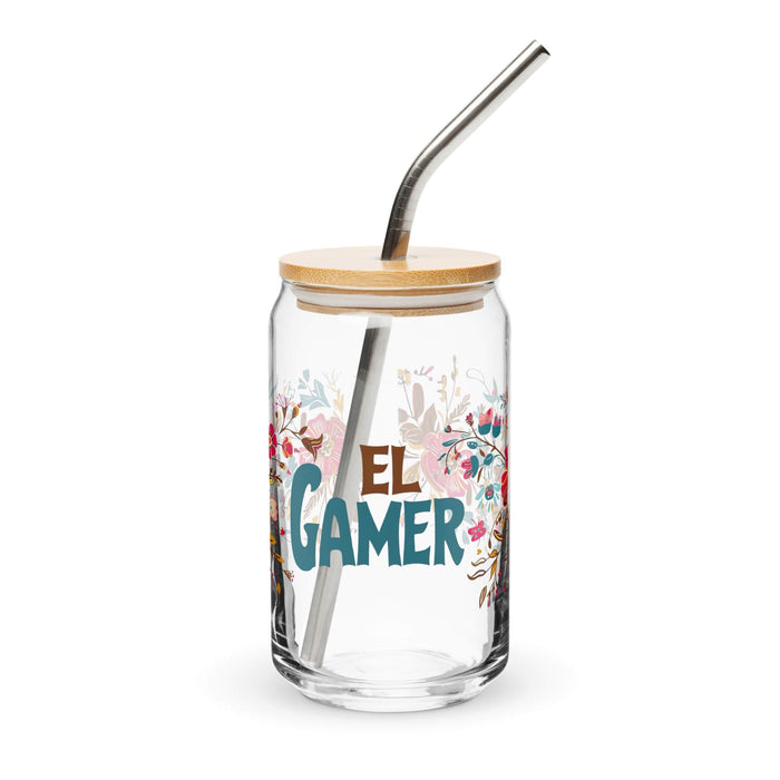 El Gamer Exclusive Art Piece Can-Shaped Glass Home Office Work Mexican Spanish Pride Gift Cup One-Of-A-Kind Calligraphy Glass | E15 Mexicada 16 oz With Lid & Straw