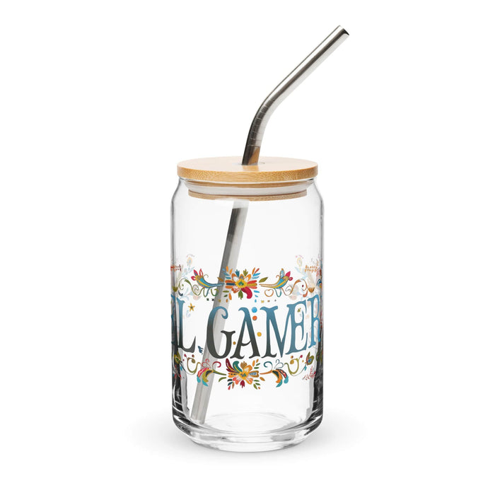 El Gamer Exclusive Art Piece Can-Shaped Glass Home Office Work Mexican Spanish Pride Gift Cup One-Of-A-Kind Calligraphy Glass | E16 Mexicada 16 oz With Lid & Straw