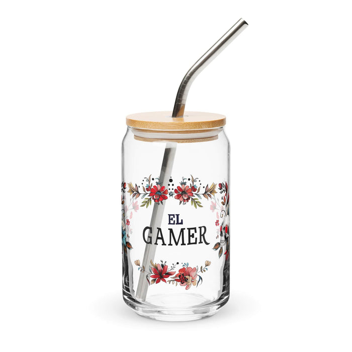 El Gamer Exclusive Art Piece Can-Shaped Glass Home Office Work Mexican Spanish Pride Gift Cup One-Of-A-Kind Calligraphy Glass | E18 Mexicada 16 oz With Lid & Straw