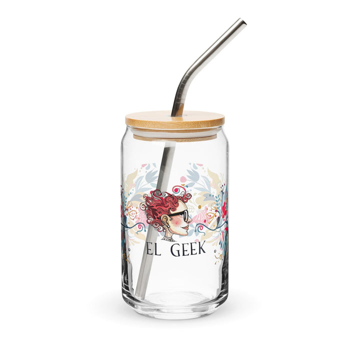 El Geek Exclusive Art Piece Can-Shaped Glass Home Office Work Mexican Spanish Pride Gift Cup One-Of-A-Kind Calligraphy Glass | E3 Mexicada 16 oz With Lid & Straw