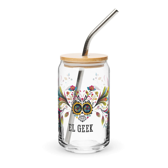 El Geek Exclusive Art Piece Can-Shaped Glass Home Office Work Mexican Spanish Pride Gift Cup One-Of-A-Kind Calligraphy Glass | E13 Mexicada 16 oz With Lid & Straw