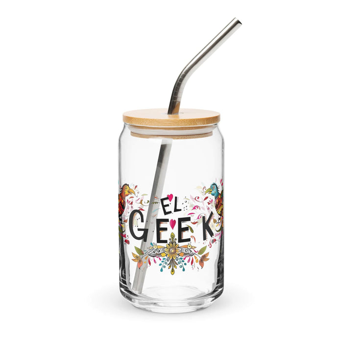 El Geek Exclusive Art Piece Can-Shaped Glass Home Office Work Mexican Spanish Pride Gift Cup One-Of-A-Kind Calligraphy Glass | E15 Mexicada 16 oz With Lid & Straw