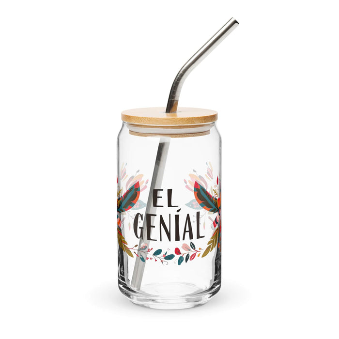 El Genial Exclusive Art Piece Can-Shaped Glass Home Office Work Mexican Spanish Pride Gift Cup One-Of-A-Kind Calligraphy Glass | E5 Mexicada 16 oz With Lid & Straw