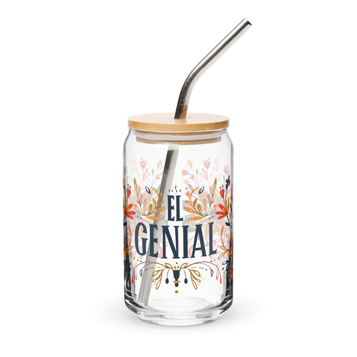 El Genial Exclusive Art Piece Can-Shaped Glass Home Office Work Mexican Spanish Pride Gift Cup One-Of-A-Kind Calligraphy Glass | E9 Mexicada 16 oz With Lid & Straw