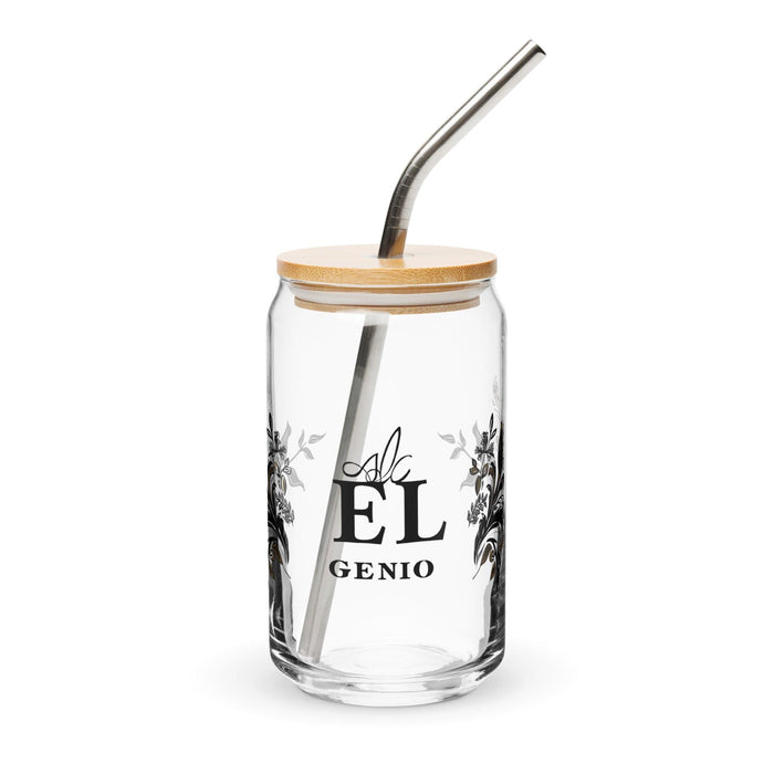 El Genio Exclusive Art Piece Can-Shaped Glass Home Office Work Mexican Spanish Pride Gift Cup One-Of-A-Kind Calligraphy Glass | E7 Mexicada 16 oz With Lid & Straw