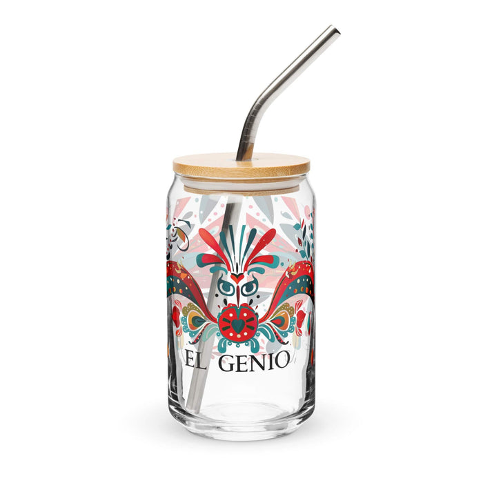 El Genio Exclusive Art Piece Can-Shaped Glass Home Office Work Mexican Spanish Pride Gift Cup One-Of-A-Kind Calligraphy Glass | E13 Mexicada 16 oz With Lid & Straw