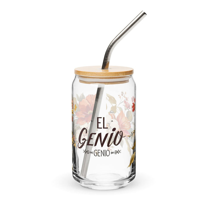 El Genio Exclusive Art Piece Can-Shaped Glass Home Office Work Mexican Spanish Pride Gift Cup One-Of-A-Kind Calligraphy Glass | E16 Mexicada 16 oz With Lid & Straw