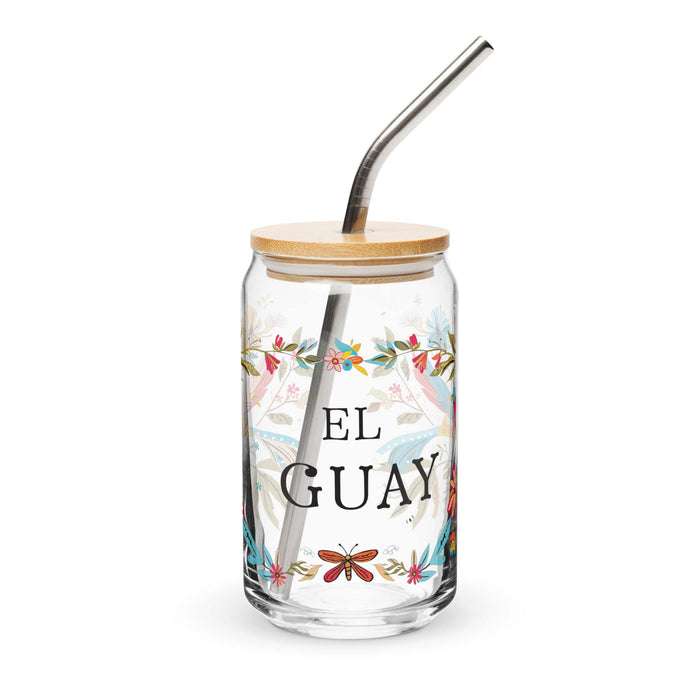 El Guay Exclusive Art Piece Can-Shaped Glass Home Office Work Mexican Spanish Pride Gift Cup One-Of-A-Kind Calligraphy Glass | E14 Mexicada 16 oz With Lid & Straw