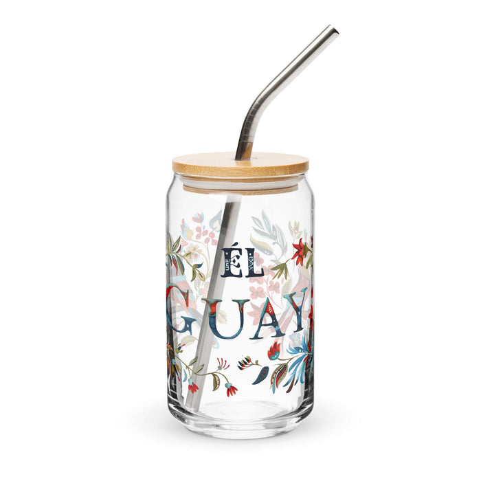 El Guay Exclusive Art Piece Can-Shaped Glass Home Office Work Mexican Spanish Pride Gift Cup One-Of-A-Kind Calligraphy Glass | E17 Mexicada 16 oz With Lid & Straw