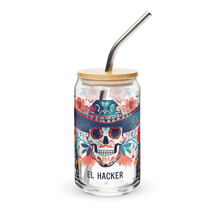 El Hacker Exclusive Art Piece Can-Shaped Glass Home Office Work Mexican Spanish Pride Gift Cup One-Of-A-Kind Calligraphy Glass | E1 Mexicada 16 oz With Lid & Straw