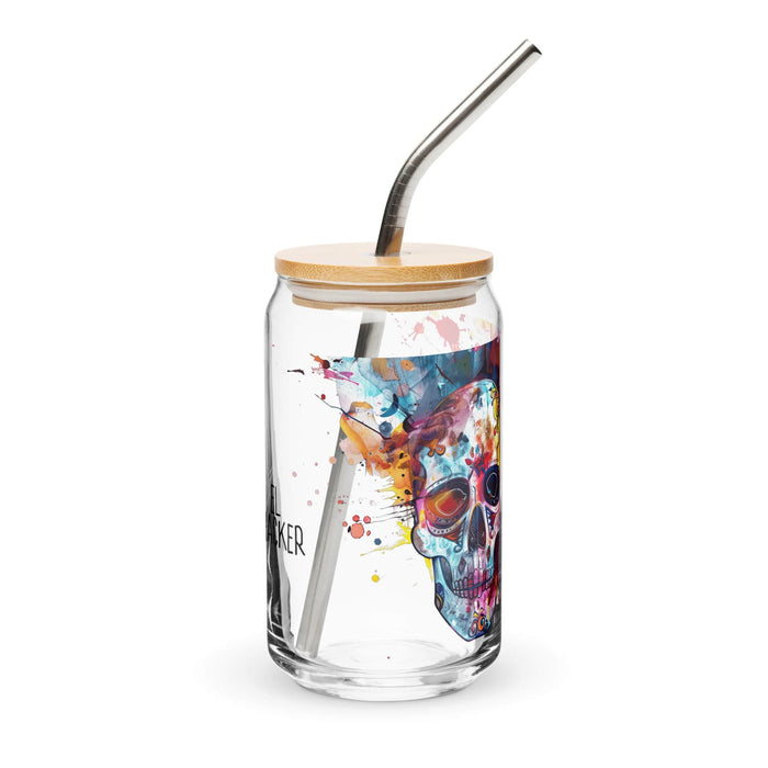 El Hacker Exclusive Art Piece Can-Shaped Glass Home Office Work Mexican Spanish Pride Gift Cup One-Of-A-Kind Calligraphy Glass | E2 Mexicada 16 oz With Lid & Straw