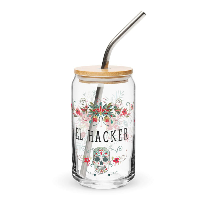 El Hacker Exclusive Art Piece Can-Shaped Glass Home Office Work Mexican Spanish Pride Gift Cup One-Of-A-Kind Calligraphy Glass | E6 Mexicada 16 oz With Lid & Straw