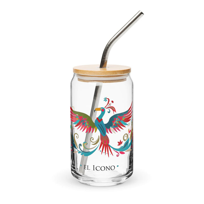 El Icono Exclusive Art Piece Can-Shaped Glass Home Office Work Mexican Spanish Pride Gift Cup One-Of-A-Kind Calligraphy Glass | E2 Mexicada 16 oz With Lid & Straw