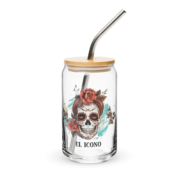 El Icono Exclusive Art Piece Can-Shaped Glass Home Office Work Mexican Spanish Pride Gift Cup One-Of-A-Kind Calligraphy Glass | E3 Mexicada 16 oz With Lid & Straw