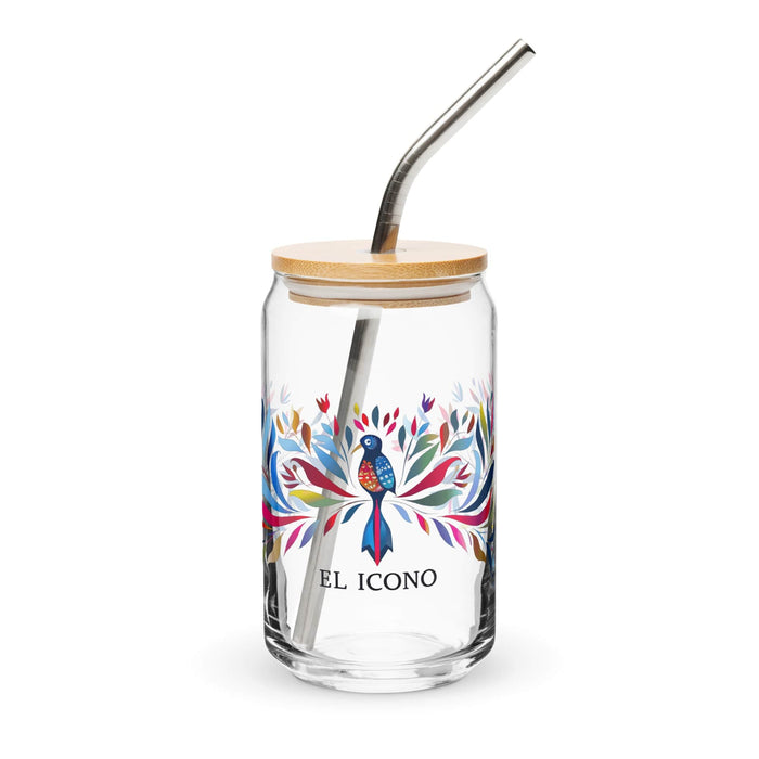 El Icono Exclusive Art Piece Can-Shaped Glass Home Office Work Mexican Spanish Pride Gift Cup One-Of-A-Kind Calligraphy Glass | E5 Mexicada 16 oz With Lid & Straw