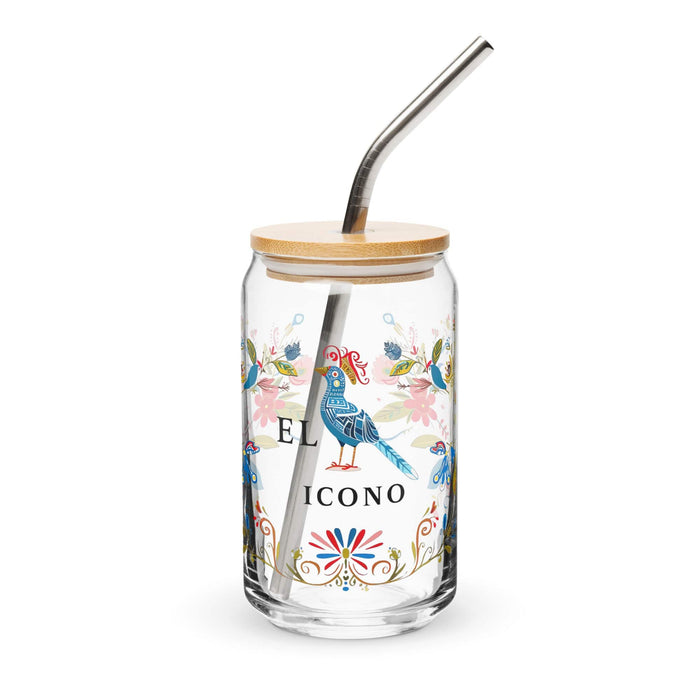 El Icono Exclusive Art Piece Can-Shaped Glass Home Office Work Mexican Spanish Pride Gift Cup One-Of-A-Kind Calligraphy Glass | E9 Mexicada 16 oz With Lid & Straw