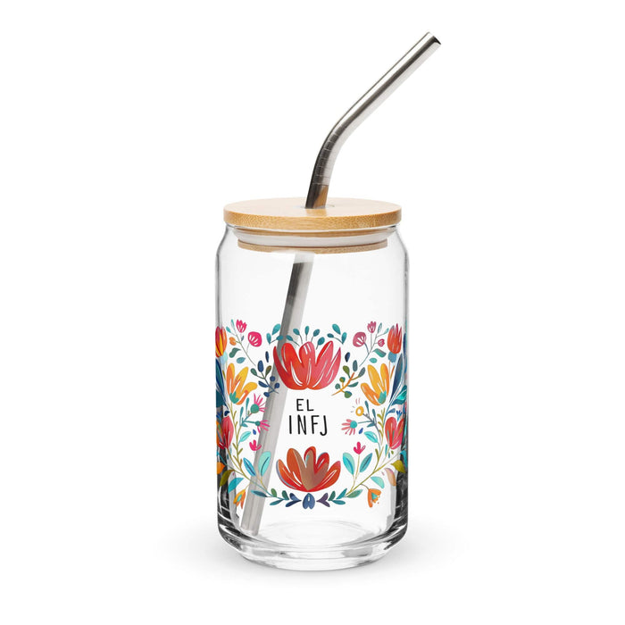 El Infj Exclusive Art Piece Can-Shaped Glass Home Office Work Mexican Spanish Pride Gift Cup One-Of-A-Kind Calligraphy Glass | E4 Mexicada 16 oz With Lid & Straw