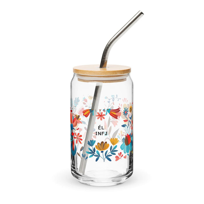 El Infj Exclusive Art Piece Can-Shaped Glass Home Office Work Mexican Spanish Pride Gift Cup One-Of-A-Kind Calligraphy Glass | E5 Mexicada 16 oz With Lid & Straw